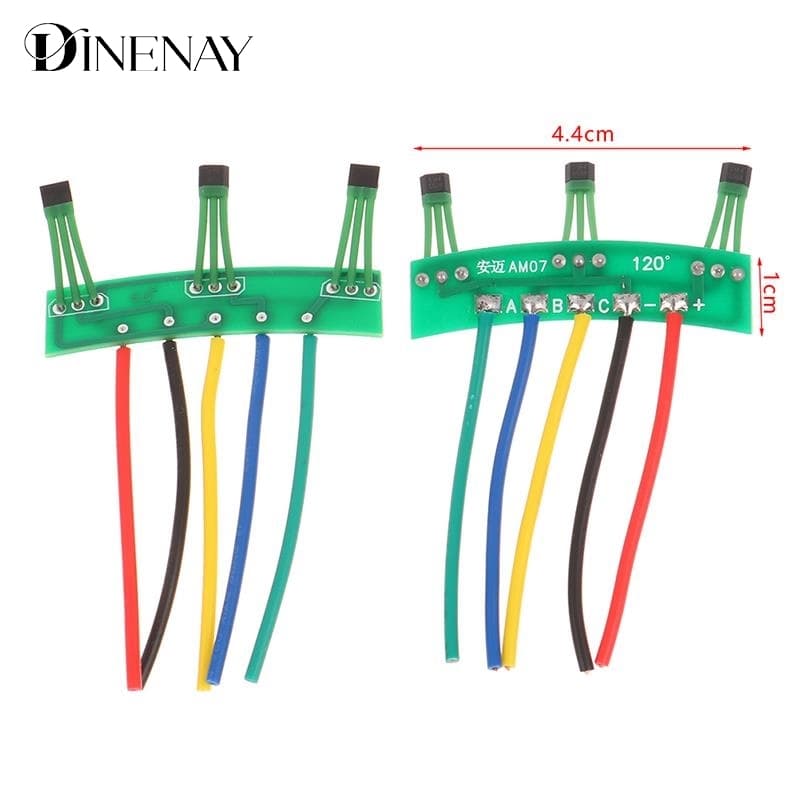 High power brushless motor hall effect sensor PCB with 3144, 413, 41F, 43F components and wire.