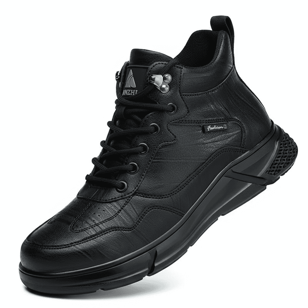 Steel Toe Cap Mens Boots, a pair of black work boots.