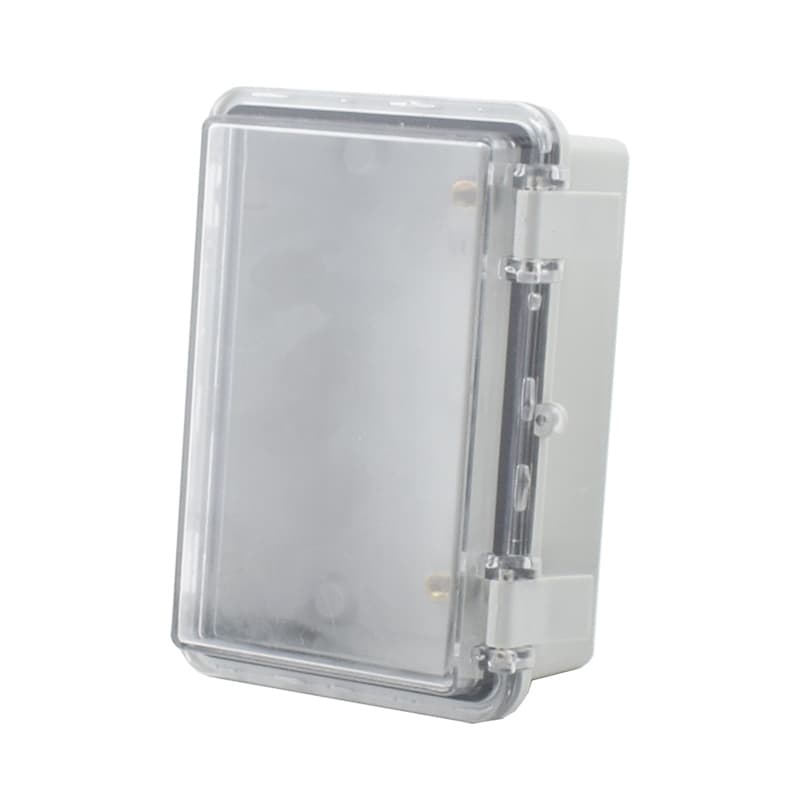 An IP67 waterproof plastic power distribution box with a secure hasp, ideal for outdoor sealed switches.