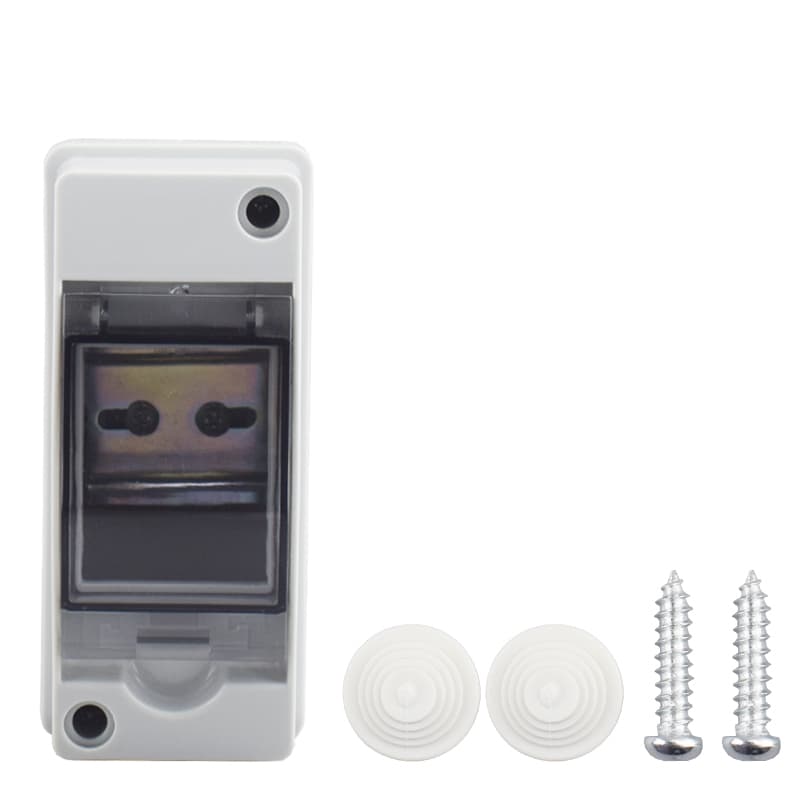 An HT-2 IP65 waterproof power distribution box, made of PC ABS plastic, for outdoor electrical installations.