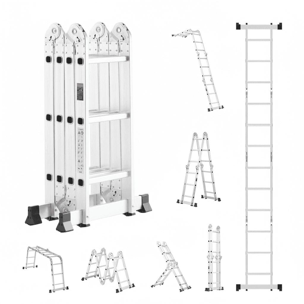 Multi-Purpose Folding Ladder with Ladder Standoff, fully extended.