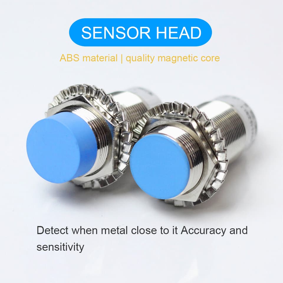 An AUCHTEL IP65 M30 inductive proximity sensor, cylindrical with a 4-pin connector, designed for metal detection.