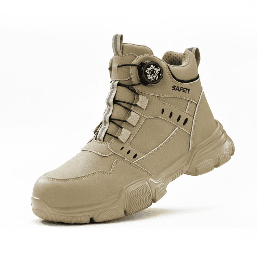 Steel Toe Safety Boots Men, a pair of sturdy work boots.