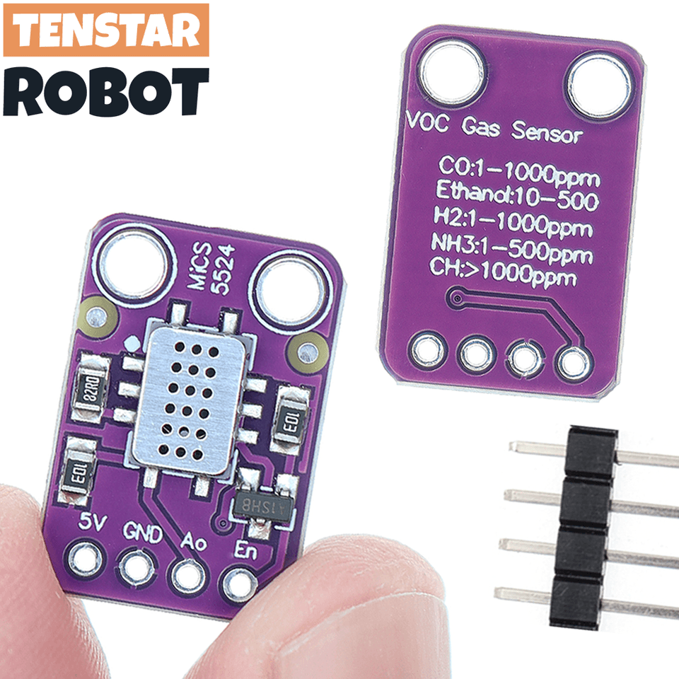 MICS-5524 air quality gas sensor module detecting CO, H2, CH4, and ethanol.