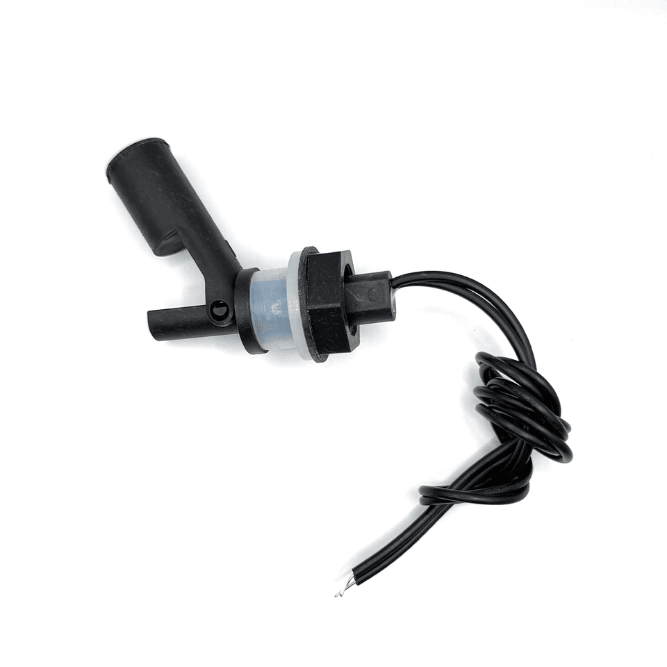 A horizontal liquid level float switch made of PP plastic, used for tank and pool water level detection.