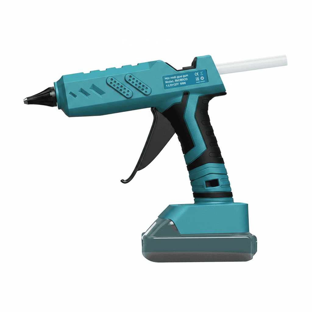Cordless Hot Melt Glue Gun, side view.