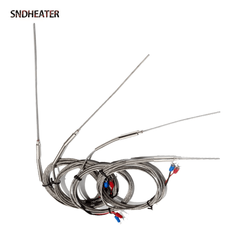SNDHEATER K Type high temperature thermocouple with a 50mm needle probe and shielded wire.