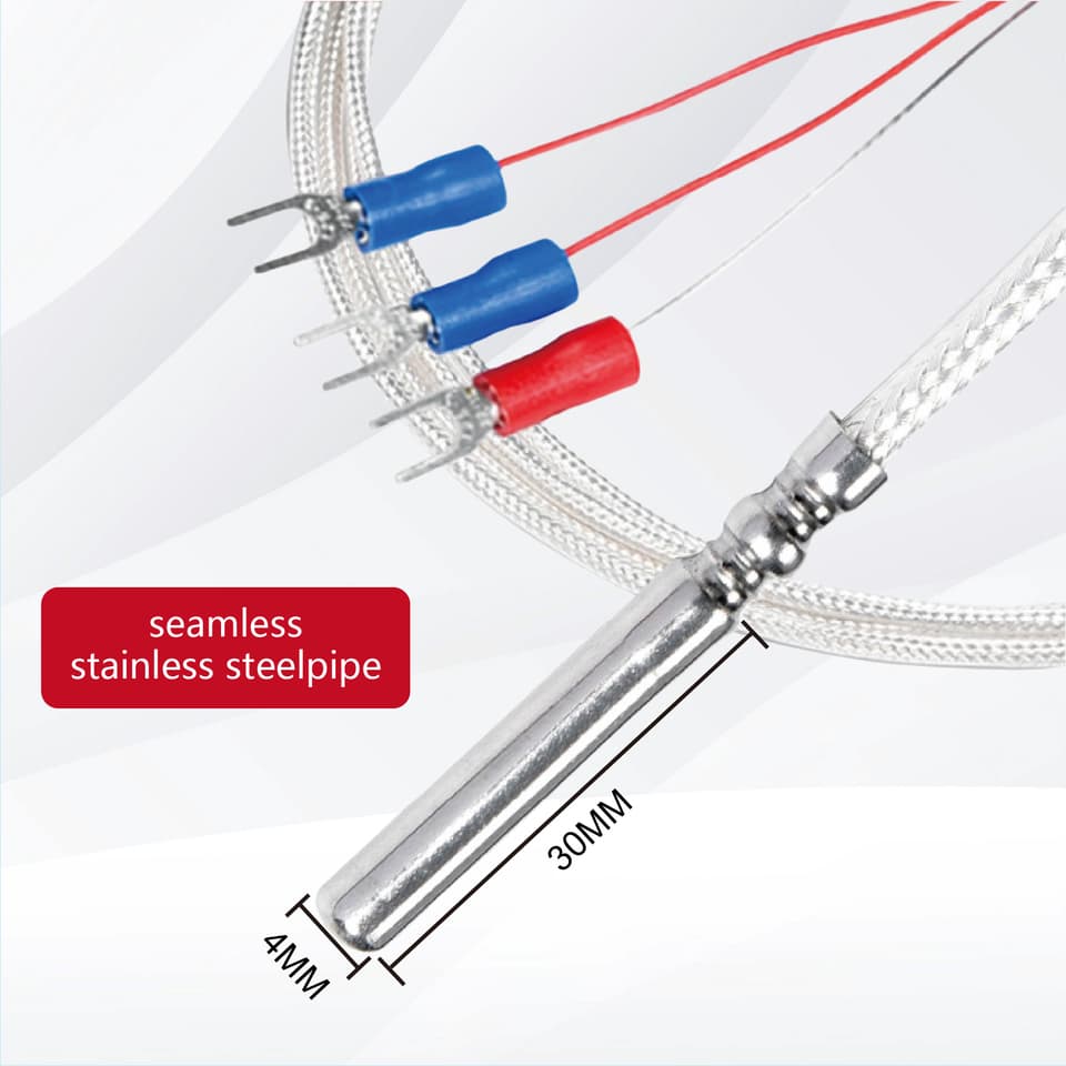 PT100 temperature sensor, waterproof stainless steel probe for high precision industrial thermal resistance, -50-200℃.