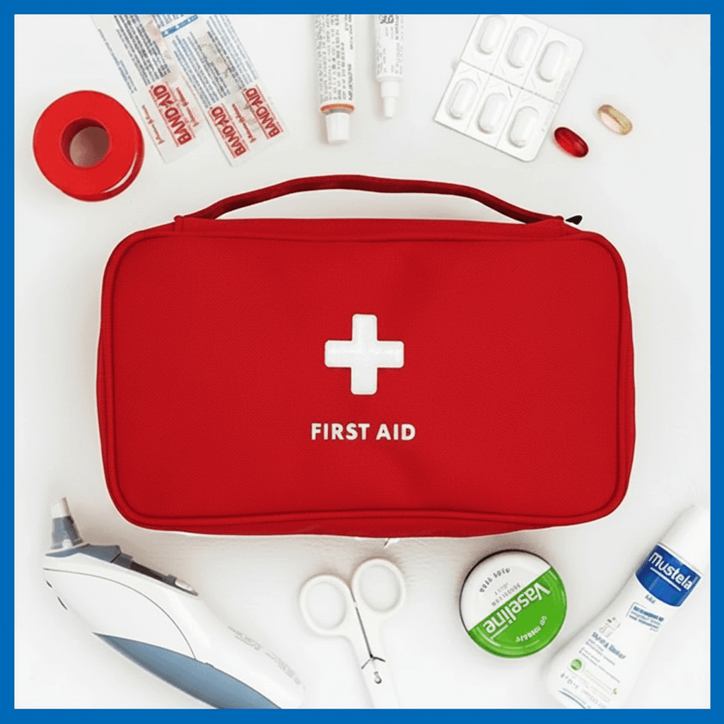 First Aid Kit Bag, red with white cross.