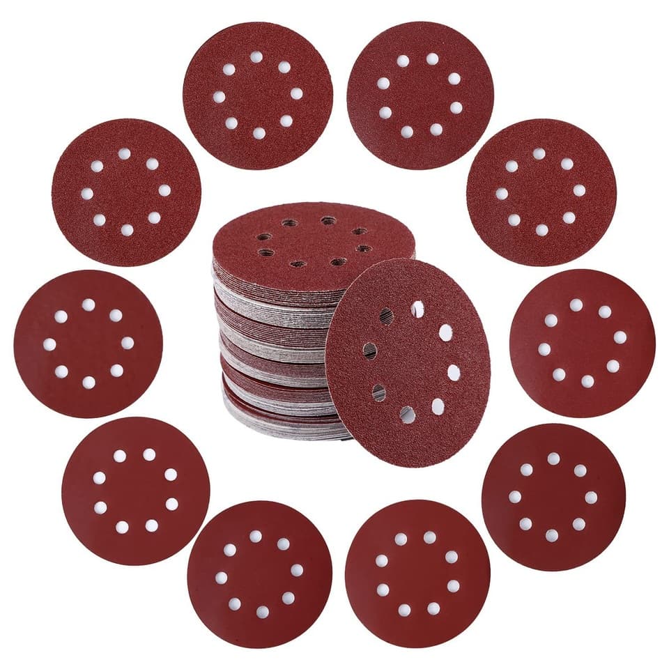 A pack of 30 5-inch sanding discs with 60, 80, 220, 320 grits, ideal for a bench sander.