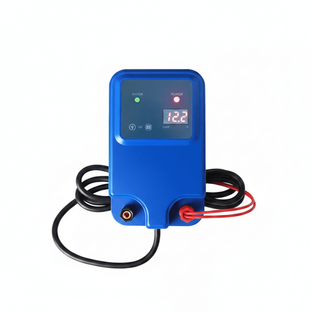 Energiser for electric fence, a compact unit.