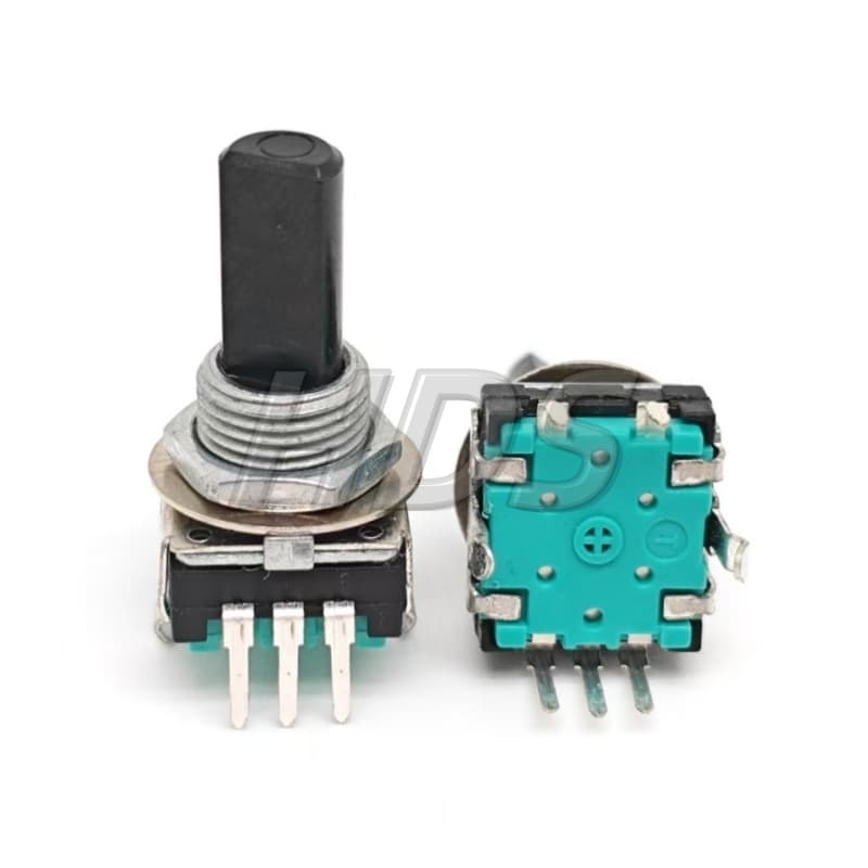 A pair of EC12 360-degree rotary encoder with button switch, featuring 24 positioning and 24 pulse.
