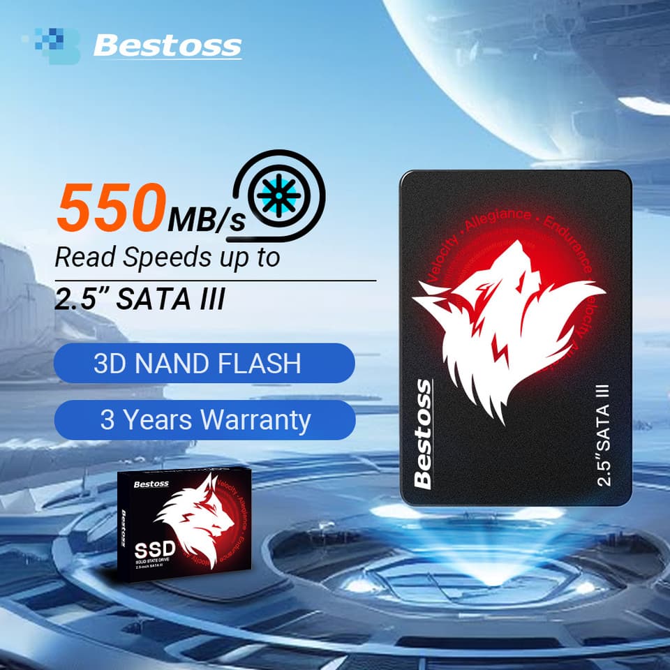 A 2.5 inch ssd is shown with various storage capacities ranging from 120GB to 4TB for laptops and PCs.