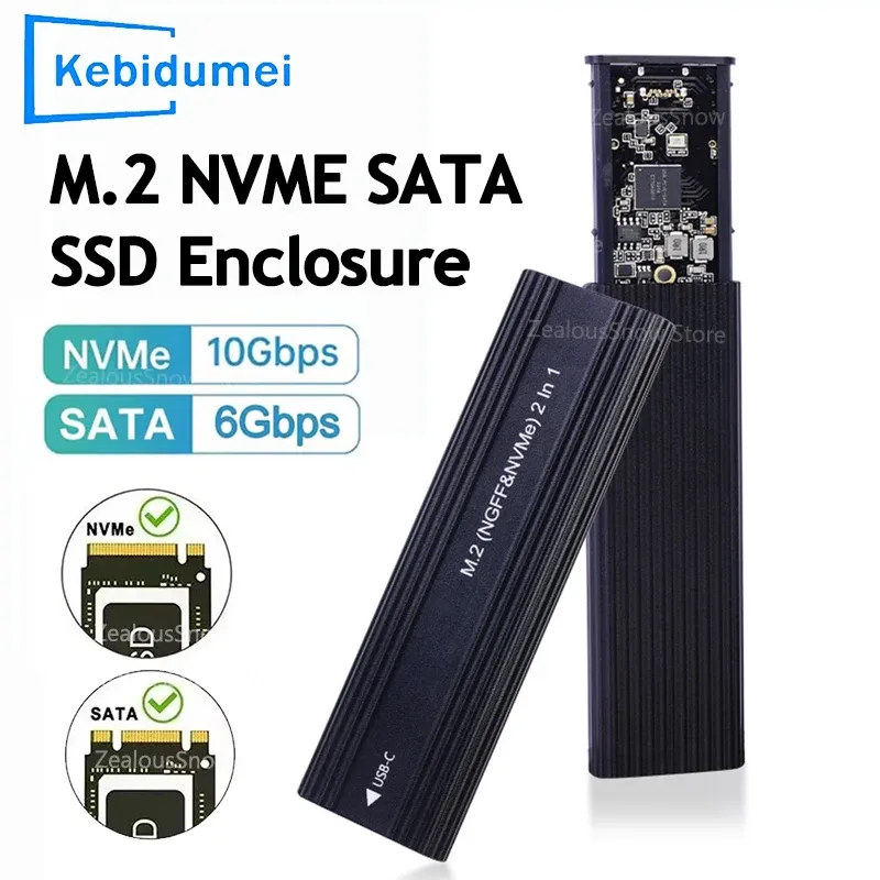 An M.2 NVMe enclosure with dual protocols, a 10Gbps USB 3.1 Type C SSD adapter.