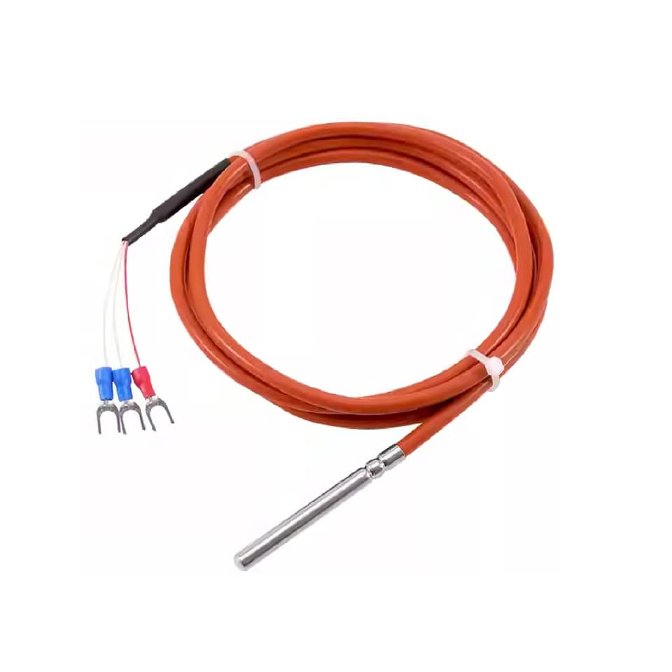 A high accuracy PT100 sensor with a waterproof high-temperature probe and silicone cable.