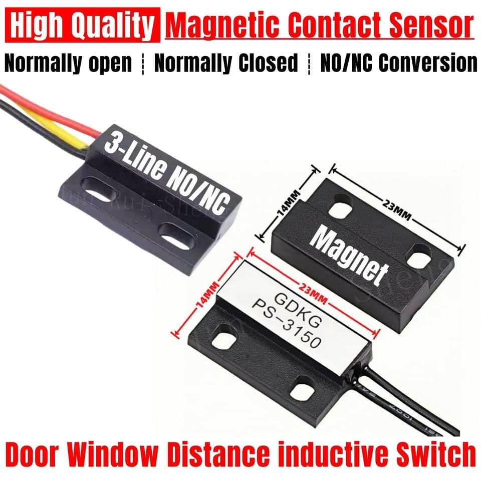 Five PS-3150 door/window magnetic control reed switches, normally open/closed, 14x23mm with magnet.