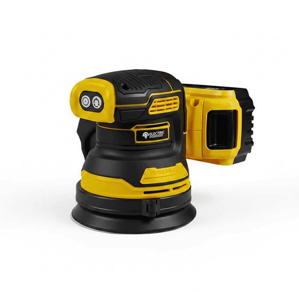 Electric Goddess brushless belt sander, 8000rpm, for Dewalt 20V battery, ideal for woodworking.
