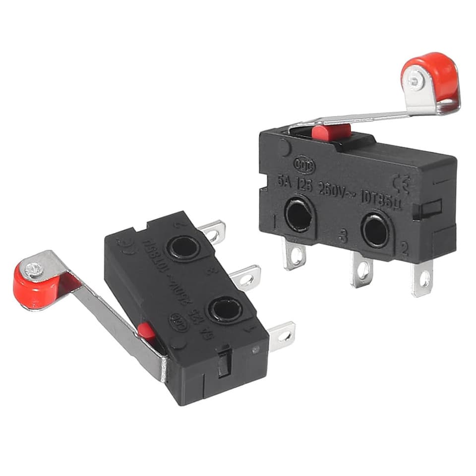 A set of 10 KW12-3 AC 250V 5A SPDT micro limit switches, each featuring a roller lever arm for precise activation.