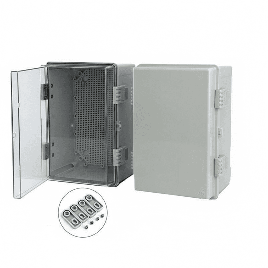 ABS IP66 Outdoor Electrical Junction Box, front view.