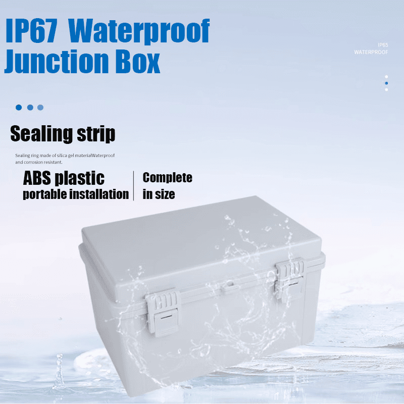 An IP66 gray electronic power distribution box with a transparent hinged cover, suitable for outdoor use.