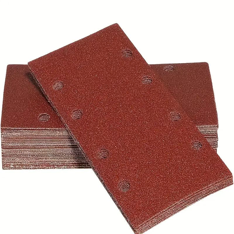 A set of 10/20/30 rectangular 93x185mm 8-hole hook and loop orbital sheet sander sheets for polishing.