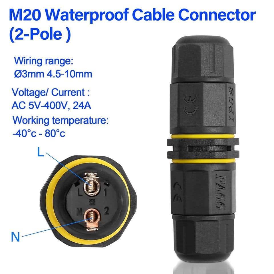 IP68 M20 2/3/4/5-Pin screw terminal waterproof cable connector, suitable for marine equipment and outdoor junction box wiring.