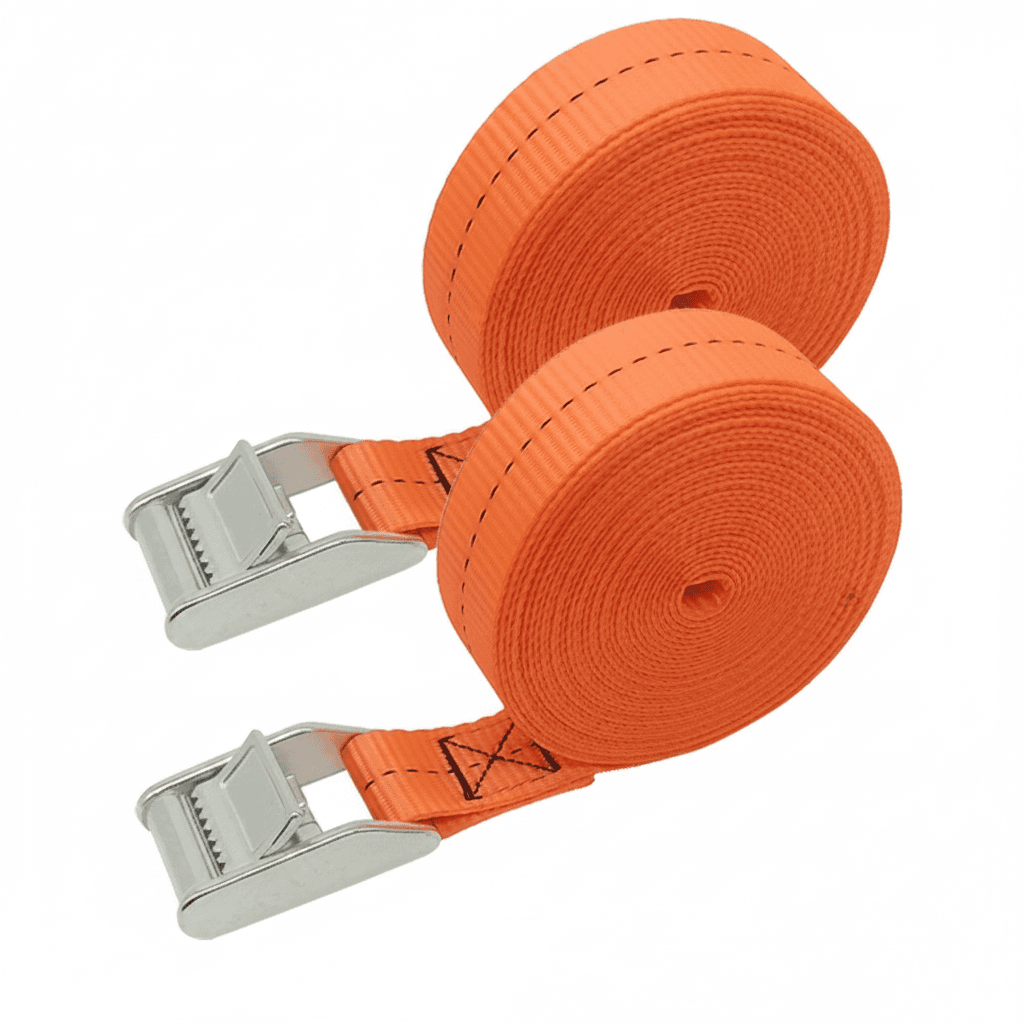 2x 3m Ratchet Straps, neatly coiled and ready for use.