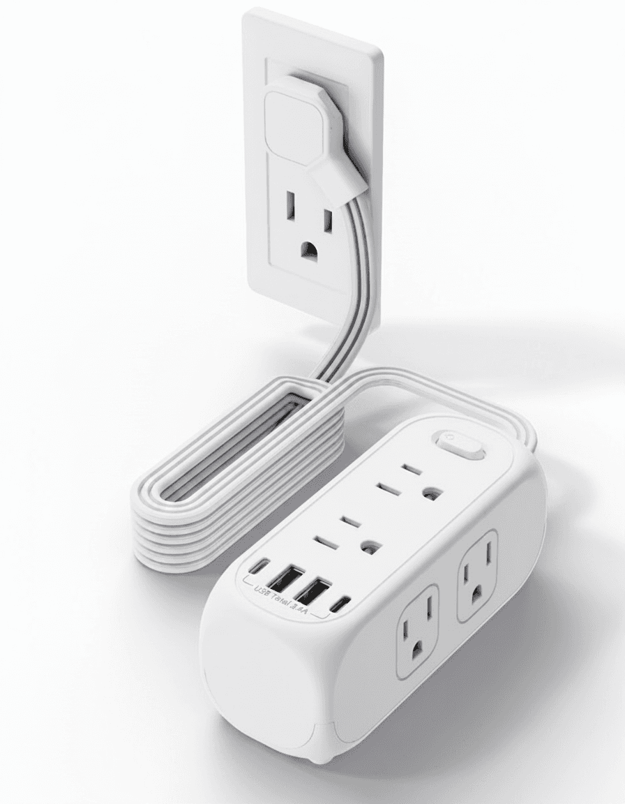 UK Extension Lead, a white power strip with multiple sockets.
