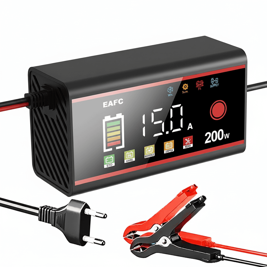 200W/100W Car Battery Charger, a compact device.