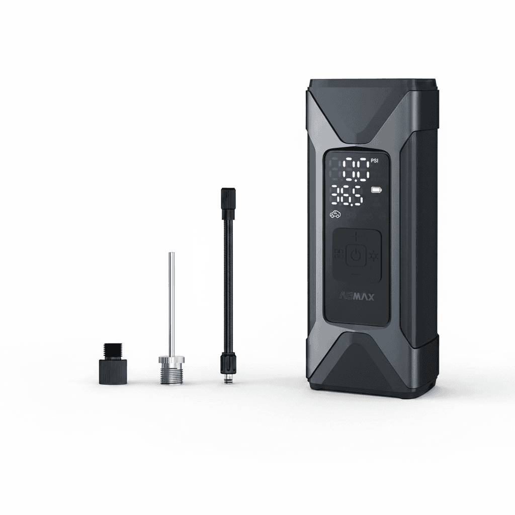 ASMAX T10 Digital Tyre Inflator, a compact device.