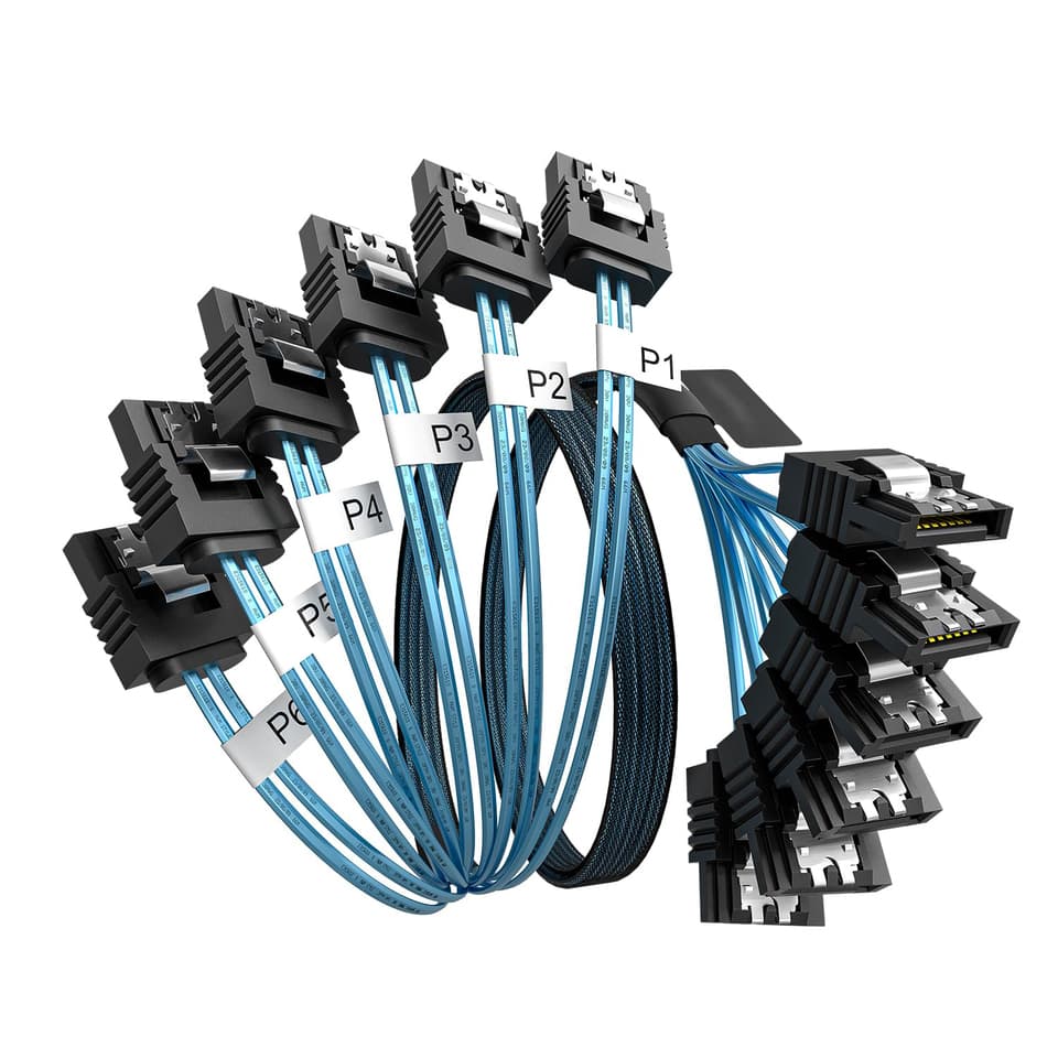 A set of SATA cable replacements, 6Gbps, for computers, servers, and various drives.