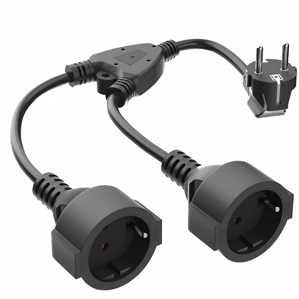 2-Way Extension Lead, a white power strip with two sockets.