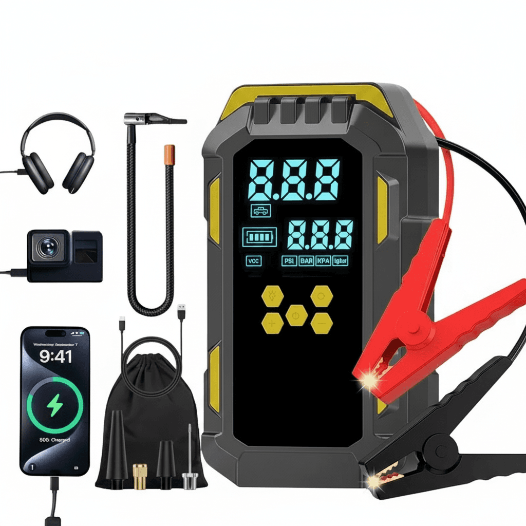 2-in-1 Jump Starter & Tyre Inflator, a compact device.
