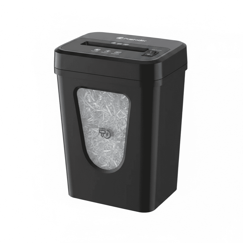Desktop Paper Shredder, a compact black device on a white background.