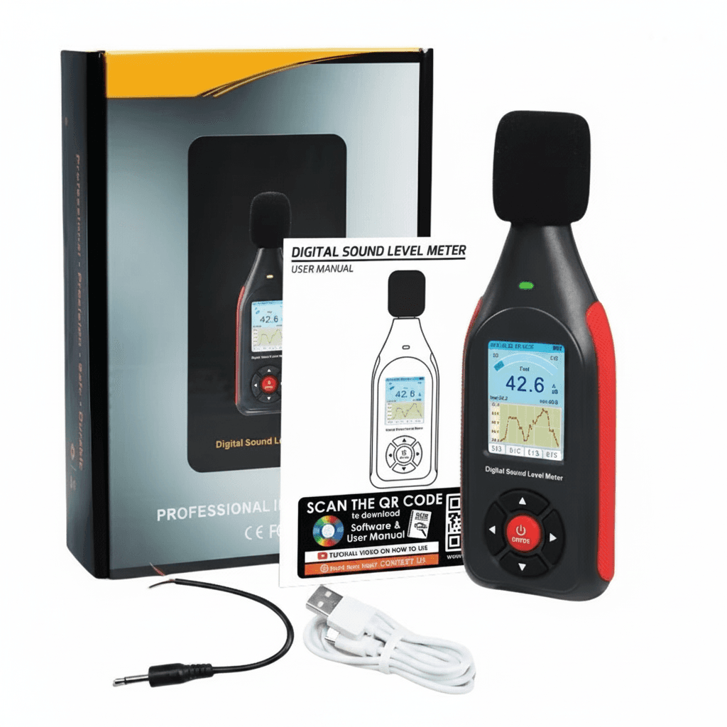 Sound Level Meter Datalogger | 43000 Data Set | 30-130dB Range, Visual Alarm