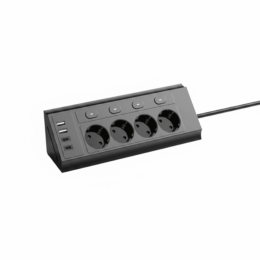 EU Desktop Corner Extension Lead | Switched Outlets | Industrial Power Strip