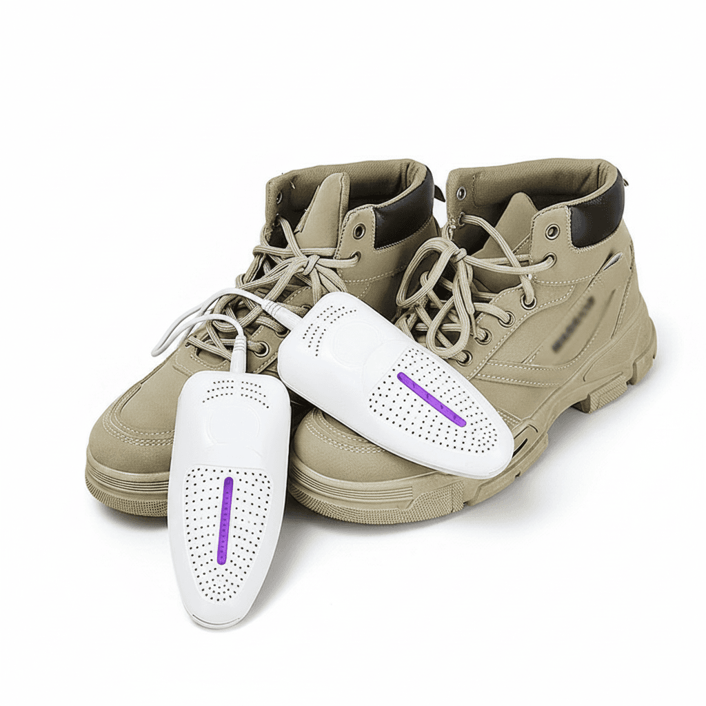 Electric shoe dryer, compact and ready for use.