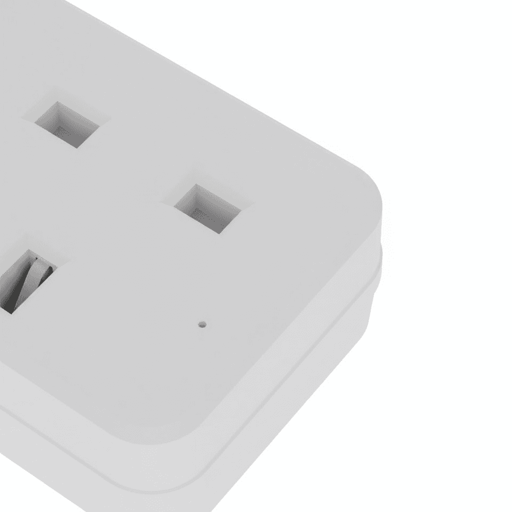 UK Extension Lead 2/4 Way, a white power strip with multiple sockets.