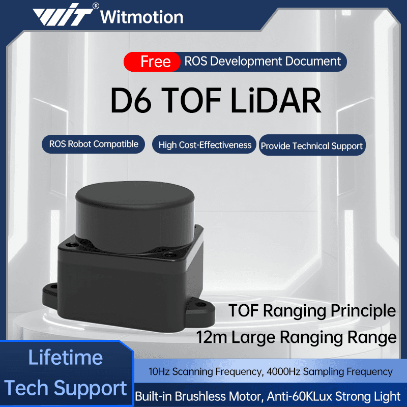 A WitMotion dTOF laser distance sensor module with a rotating head, capable of 360-degree scanning.