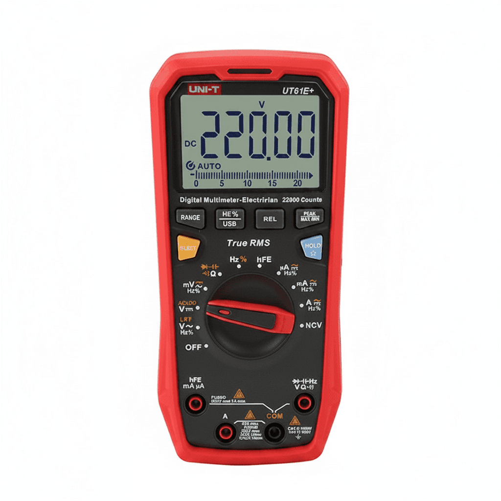 UNI-T UT61E+/D+/B+ Multimeter proving unit, front view.