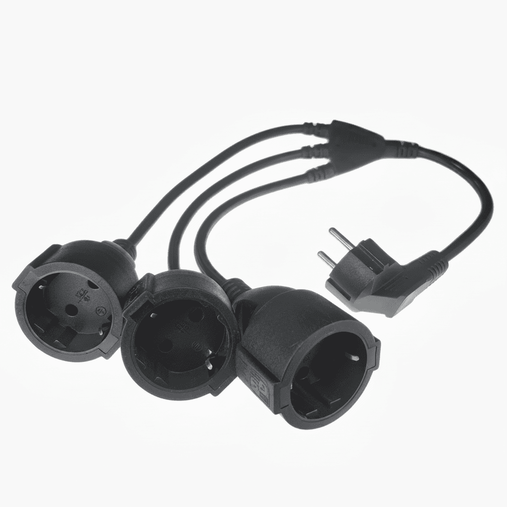 Schuko Extension Lead, a white power strip with multiple sockets and a plug.
