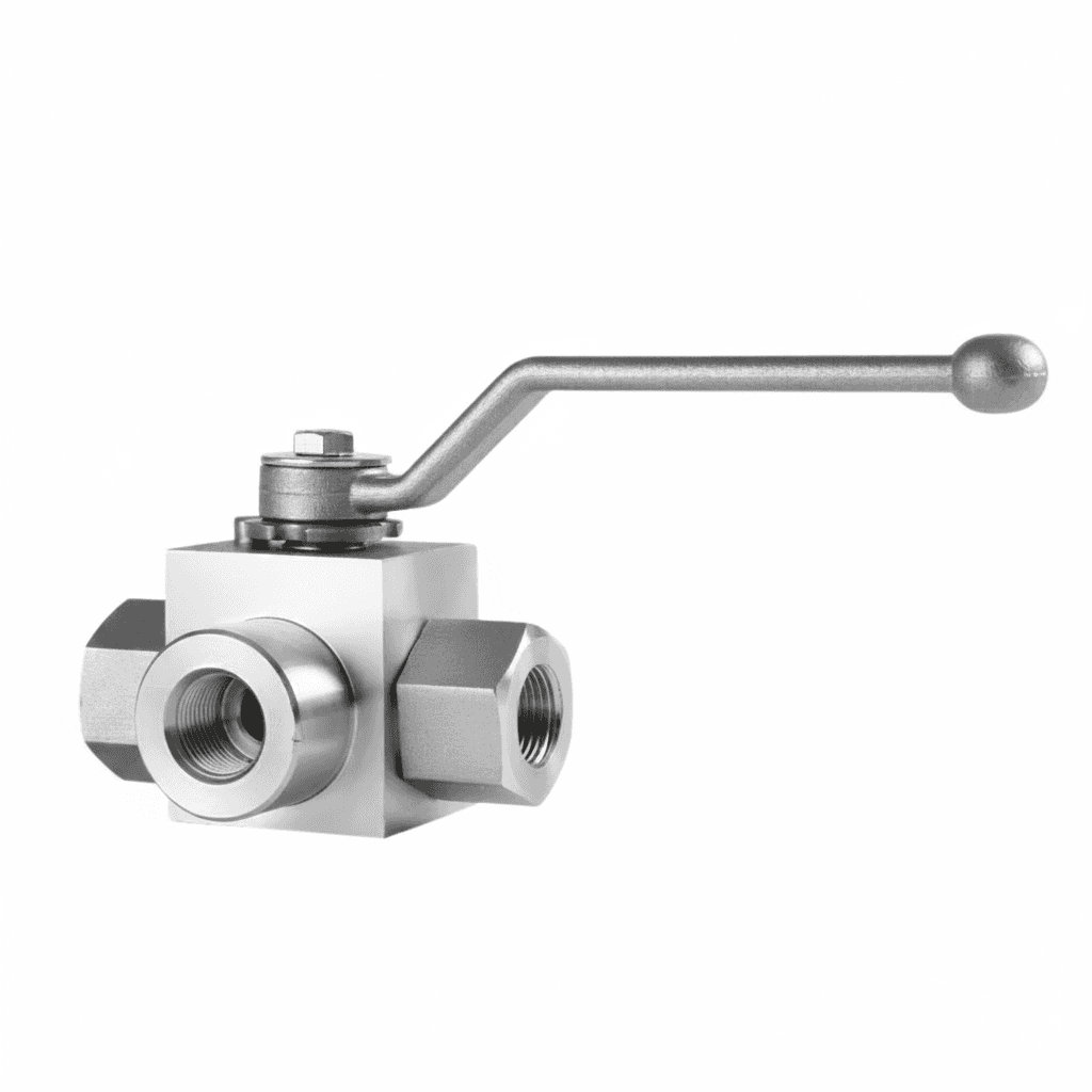 Stainless 304 Steel 3-Way Hydraulic Ball Valve KHB3K, full view.