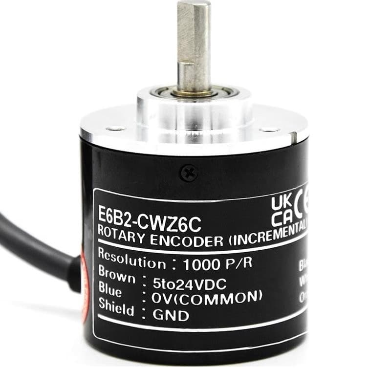An E6B2CWZ6C optical rotary encoder, also known as E6B2-CWZ6C, offering various pulse options including 2500, 2000, 1024, 1000, and more.