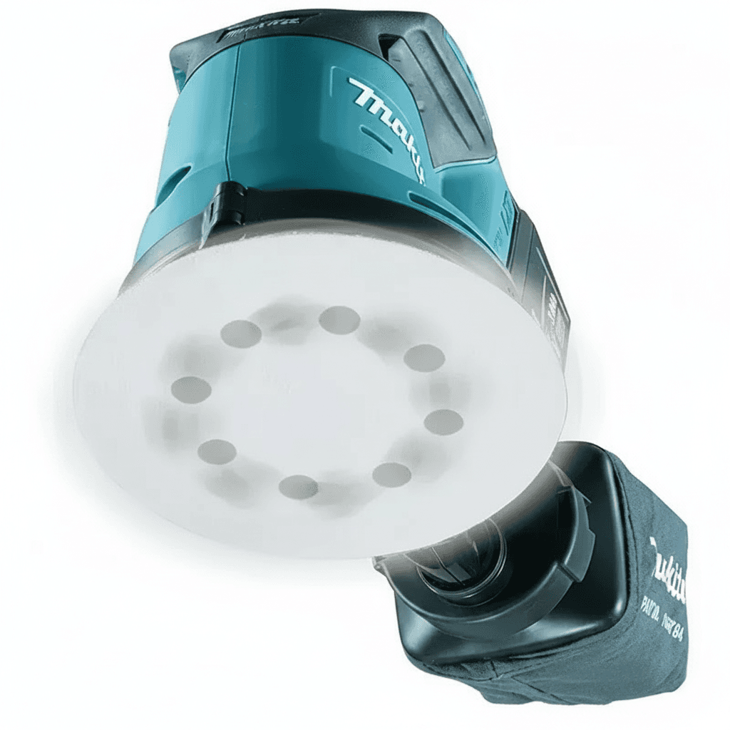 Makita DBO180Z 18V brushless cordless random orbital sander for woodworking and polishing.