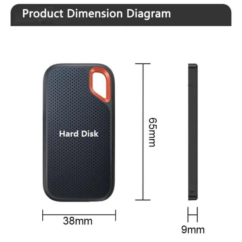 Sleek, black 2TB/4TB original external SSD, waterproof, for fast transfer and large capacity storage.