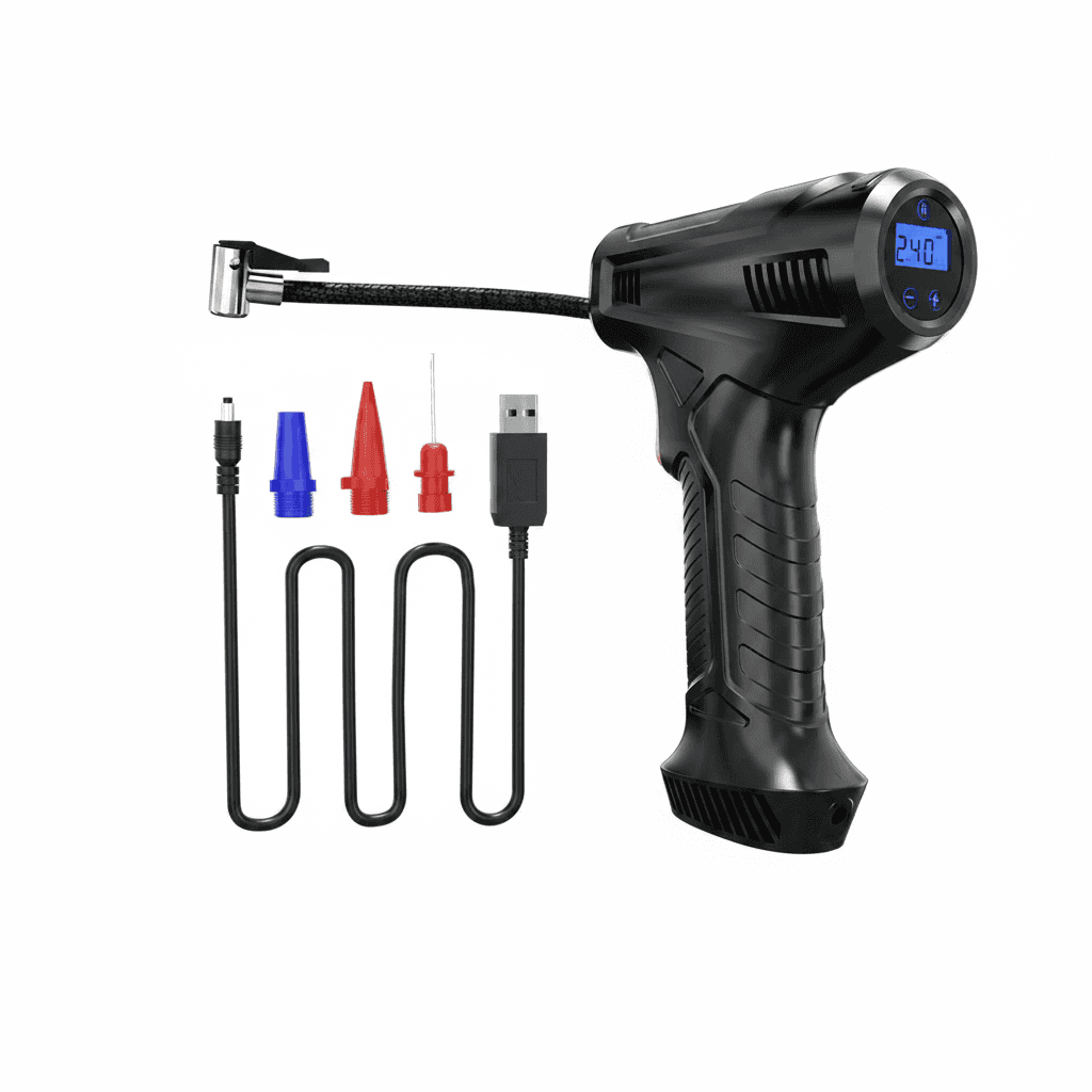 Digital Tyre Inflator for Car | 80W Portable Air Compressor | Wireless/Wired Electric Pump