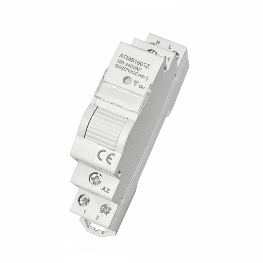 Smart ZigBee miniature circuit breaker, front view.