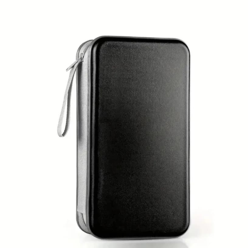 A durable black 96-capacity CD wallet storage binder, perfect for car, home, or office use.