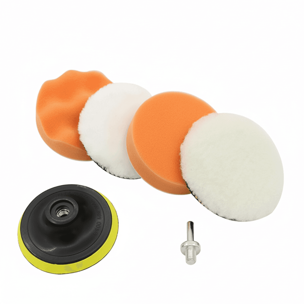 A set of colorful car polishing pads in various sizes, perfect for removing scratches and waxing.