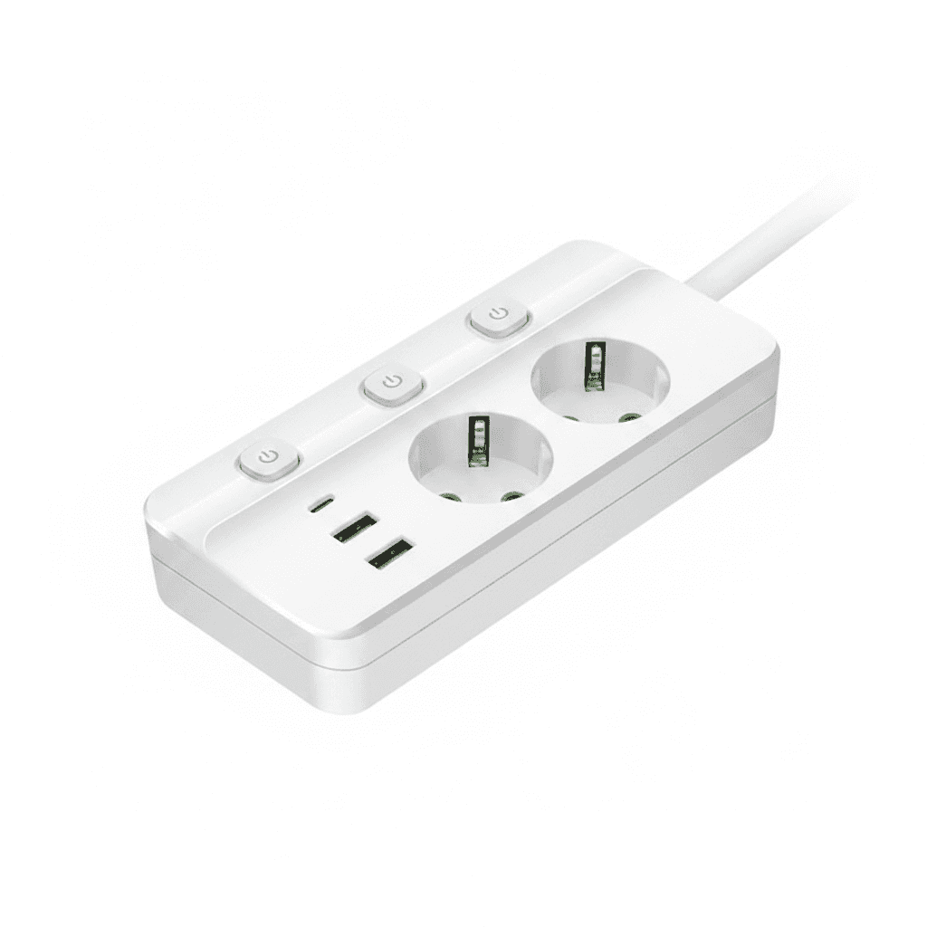 White 2m Extension Lead, a power strip with multiple sockets.